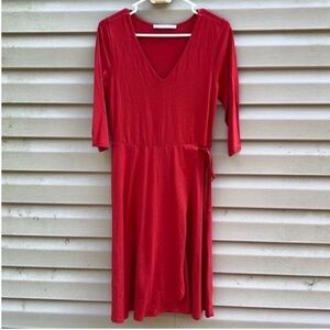 Peruvian Connection | Red Tie Waist 3/4 Sleeve Dress size Extra Small